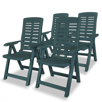 vidaXL Atlošiamos sodo kėdės, 4 vnt., plastikas, žalia sp.