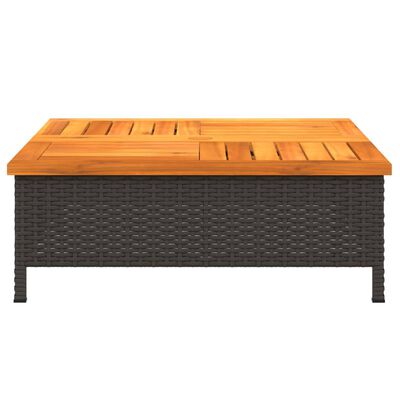 vidaXL Sodo stalas, juodas, 70x70x25cm, ratanas ir akacijos mediena