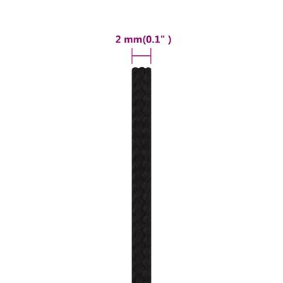 vidaXL Darbo virvė, juodos spalvos, 2mm, 25m, poliesteris