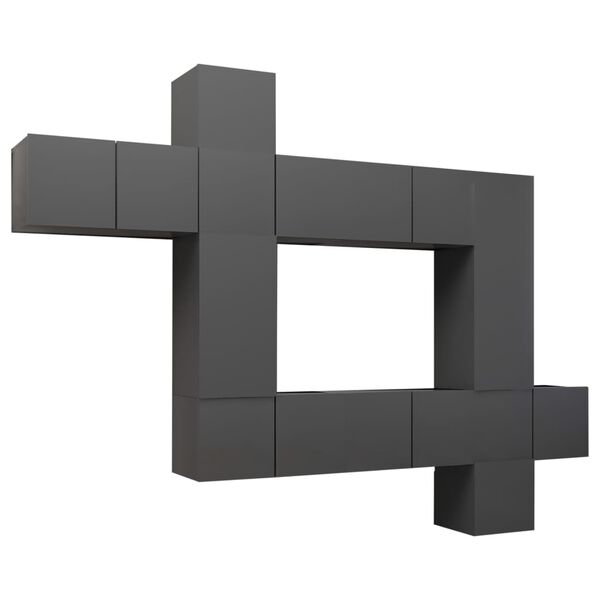 vidaXL Televizoriaus spintelių komplektas, 10 dalių, pilkas, MDP