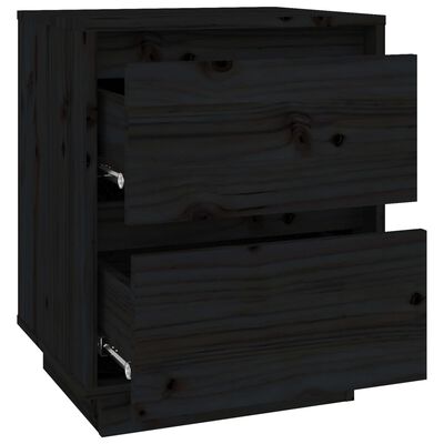 vidaXL Naktinė spintelė, juoda, 40x35x50cm, pušies medienos masyvas