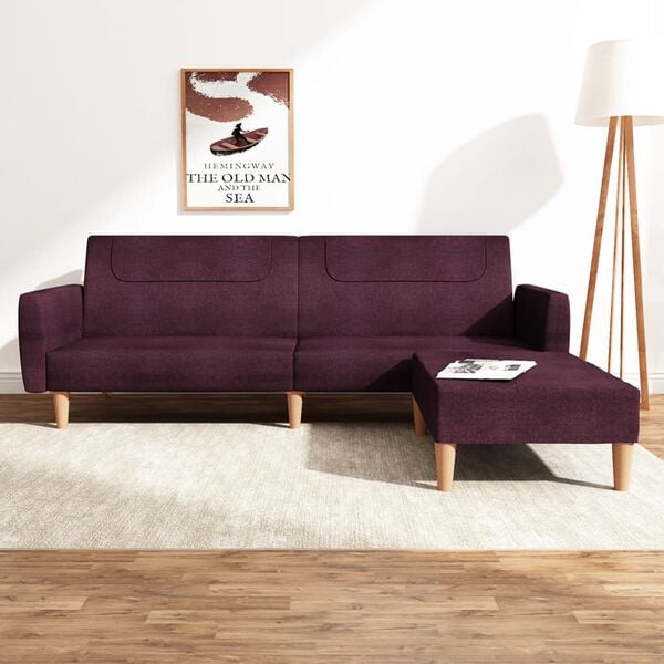 vidaXL Dvivietė sofa-lova su pakoja, violetinės spalvos, audinys