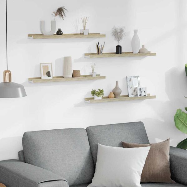 vidaXL Sieninės lentynos, 4vnt., baltos ir ąžuolo spalvos, 60x9x3cm