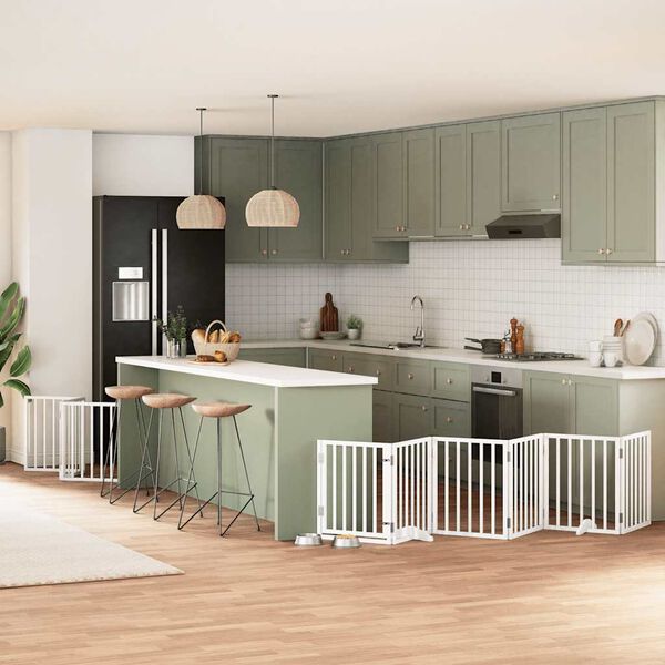 vidaXL Varteliai šunims su durimis, 9 segmentai, balti, 450cm, tuopa