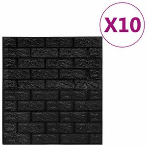 vidaXL Lipnūs 3D tapetai, juodos spalvos, 10vnt., plytų dizaino
