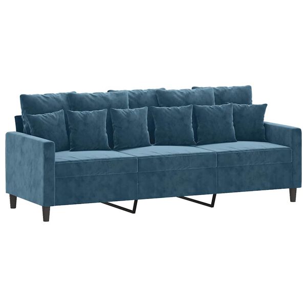 vidaXL Trivietė sofa, mėlynos spalvos, 180cm, aksomas
