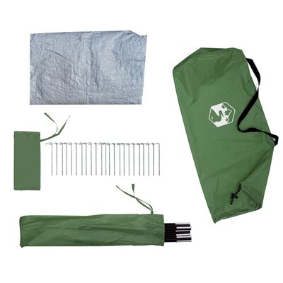 vidaXL Stovyklavimo palapinė, žalia, keturvietė, tipi dizaino