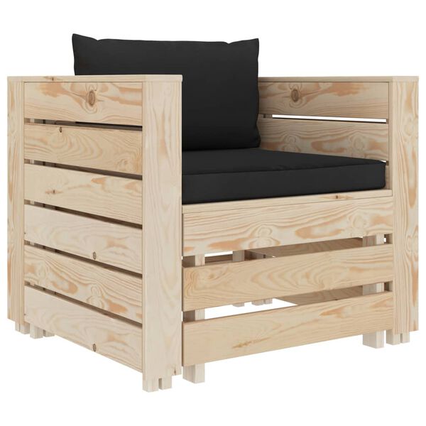 vidaXL Poilsio komplektas su juodomis pagalvėlėmis, 2 dalių, mediena