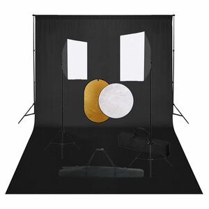 vidaXL Fotostudijos komplektas su &scaron;viesdėžėmis, fonu ir reflektoriumi