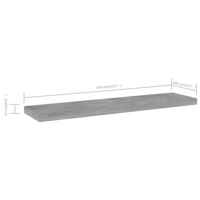 vidaXL Knygų lentynos plokštės, 8vnt., betono pilkos, 40x10x1,5cm, MDP