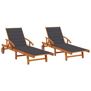 vidaXL Saulės gultai su čiužinukais, 2vnt., akacijos medienos masyvas