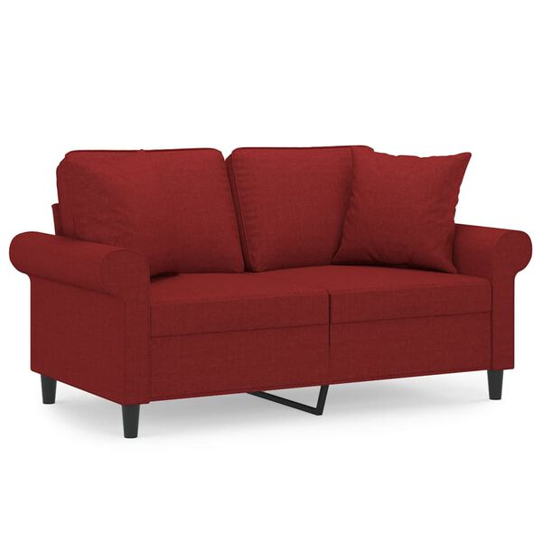 vidaXL Dvivietė sofa su pagalvėmis, raudonojo vyno, 120cm, audinys