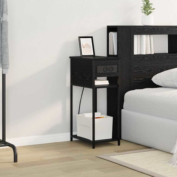 vidaXL &Scaron;alia lovos spintelė Juodas ąžuolas 41 x 28 x 76 cm