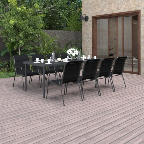 vidaXL Lauko valgomojo baldų komplektas, 9 dalių, plienas