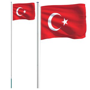 vidaXL Turkijos vėliava su stiebu, aliuminis, 6,08m