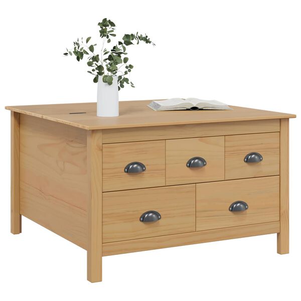 vidaXL Kavos staliukas su stalčių Medus ruda 79.5 x 79.5 x 49 cm