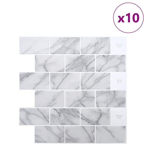 vidaXL Metro plytelė 10 pcs Balti marmuro 30,5 x 30,5 cm