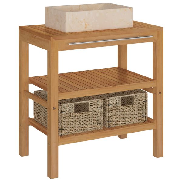 vidaXL Vonios spintelė su praustuvu, kreminė, marmuras ir tikmedis