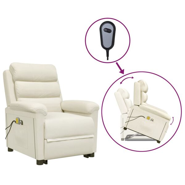 vidaXL Atsistojantis masažinis krėslas, kreminės spalvos, aksomas