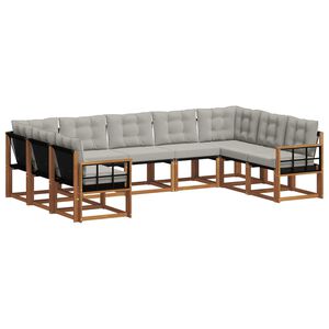 vidaXL Lauko sofos komplektas 9 pcs Natūrali ir &scaron;viesiai pilka