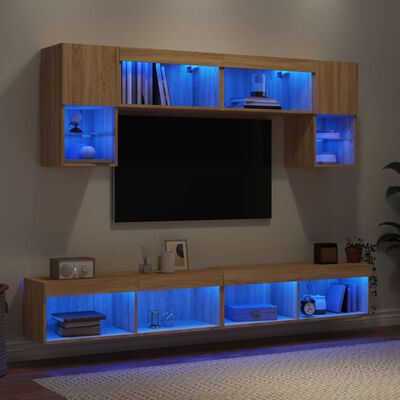 vidaXL Sieninė TV sekcija su LED, 6 dalių, ąžuolo, apdirbta mediena