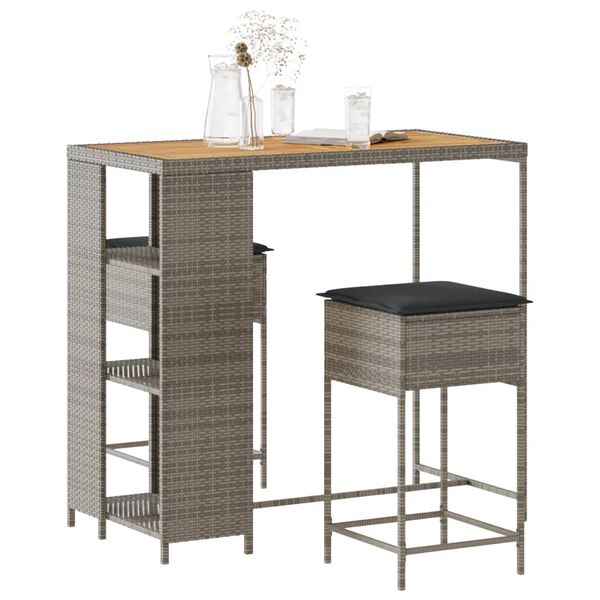 vidaXL Sodo komplektas su pagalvėlėmis, 3 dalių, pilkas, poliratanas