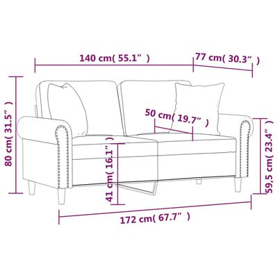 vidaXL Dvivietė sofa su pagalvėmis, juoda, 140cm, dirbtinė oda