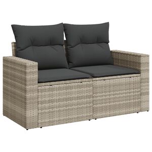 vidaXL Dvivietė sodo sofa su pagalvėlėmis, &scaron;viesiai pilka, poliratanas