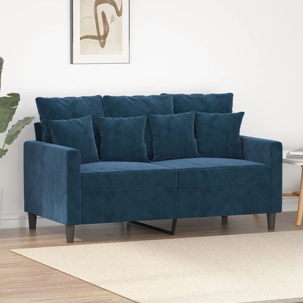 vidaXL Dvivietė sofa, mėlynos spalvos, 120cm, aksomas
