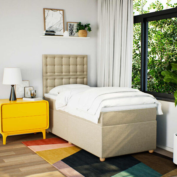 vidaXL Lova su spyruoklėmis ir čiužiniu, kreminė, 90x190 cm, audinys