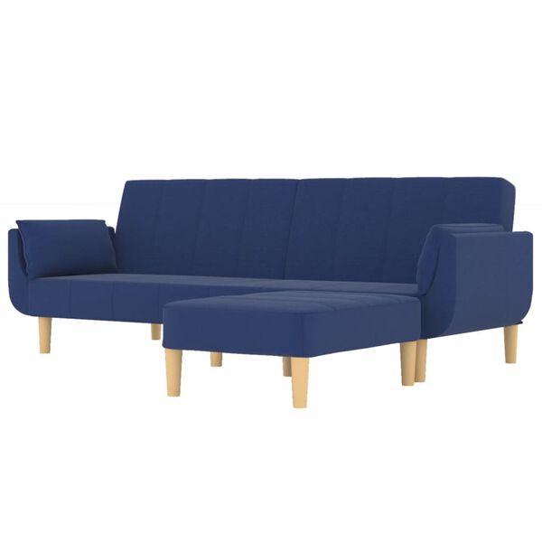 vidaXL Dvivietė sofa-lova su pakoja ir pagalvėmis, mėlyna, audinys