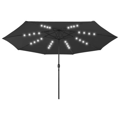 vidaXL Lauko skėtis su LED ir metaliniu stulpu, juodas, 400cm