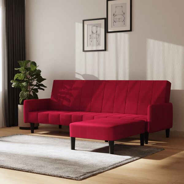 vidaXL Dvivietė sofa-lova su pakoja, raudonojo vyno spalvos, aksomas