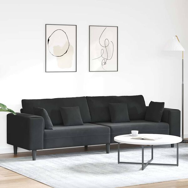 vidaXL Aksominė sofa su pagalve Juoda 208 cm Aksomas
