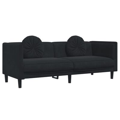 vidaXL Trivietė sofa su pagalvėlėmis, juodos spalvos, aksomas