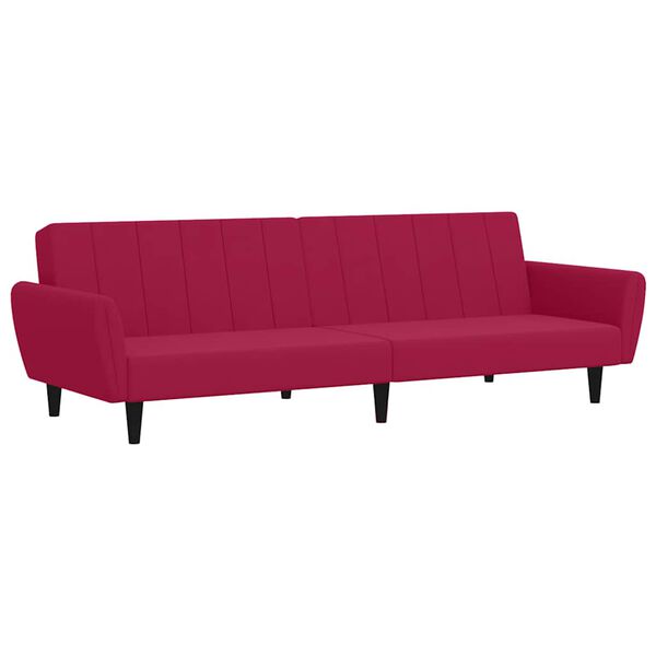 vidaXL Dvivietė sofa-lova, raudonojo vyno spalvos, aksomas