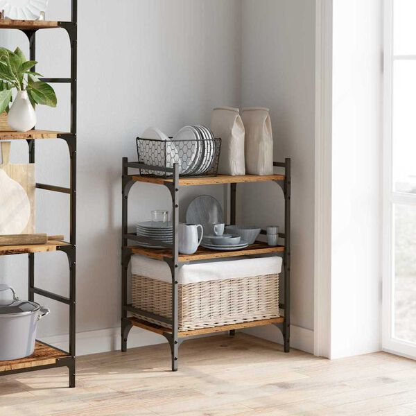 vidaXL Virtuvės vežimėlis Senovinis medis 50 x 35 x 75.5 cm