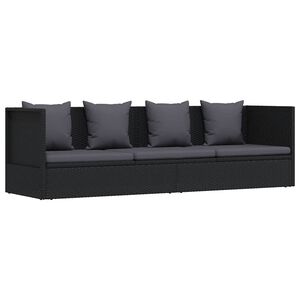 vidaXL Sodo sofa su pagalvėlėmis ir pagalvėmis, juoda, poliratanas