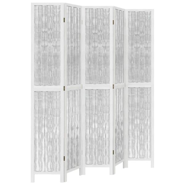 vidaXL Kambario pertvara, 5 segmentai, balta, paulovnijos masyvas
