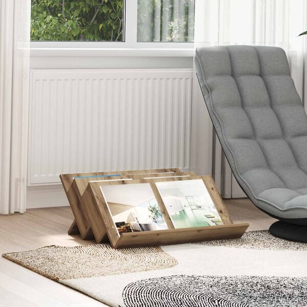 vidaXL Žurnalų stovas su lentyna Amatininkų ąžuolas 65 x 53 x 28,5 cm