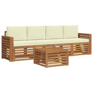 vidaXL Lauko sofos komplektas su pagalve 5 pcs Natūralus ir grietinėlė