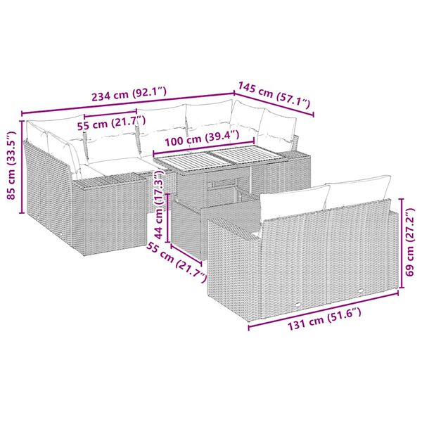 vidaXL Sodo komplektas su pagalvėlėmis, 11 dalių, smėlio, poliratanas