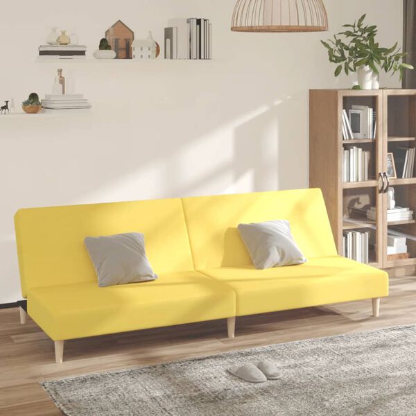 vidaXL Dvivietė sofa-lova, geltonos spalvos, audinys