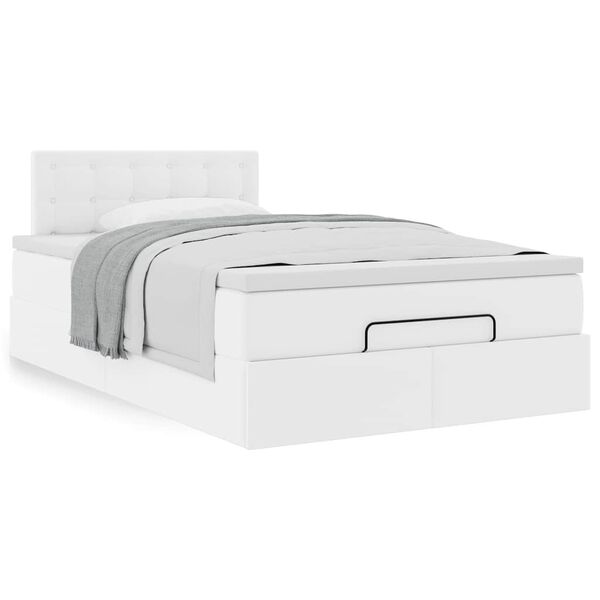 vidaXL Osmanų lovos rėmas su čiužiniu, balta, 120x200cm, dirbtinė oda