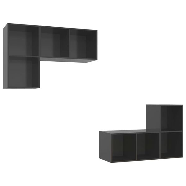 vidaXL Sieninės televizoriaus spintelės, 4vnt., pilkos, mediena