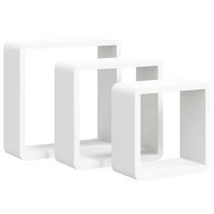 vidaXL Sieninės lentynos, 3vnt., baltos spalvos, MDF, kubo formos