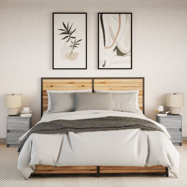 vidaXL Naktinės spintelės su LED lemputėmis, 2vnt., pilkos, mediena