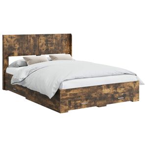 vidaXL Lovos rėmas su saugojimu ir nugara Dūminio ąžuolo 150 x 200 cm