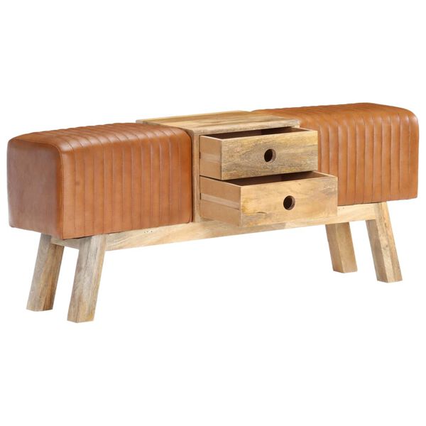 vidaXL Gimnastikos arklys, rudas, 120cm, tikra oda ir mango masyvas