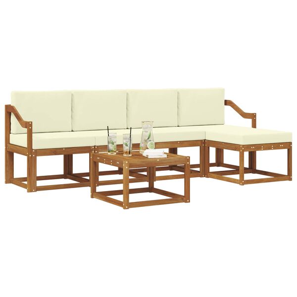 vidaXL Lauko sofos komplektas su pagalve 6 pcs Natūralus ir grietinėlė